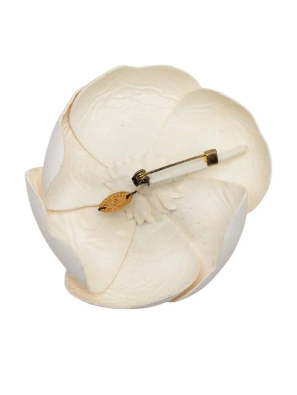 Chanel Camellia Brooch White Leather